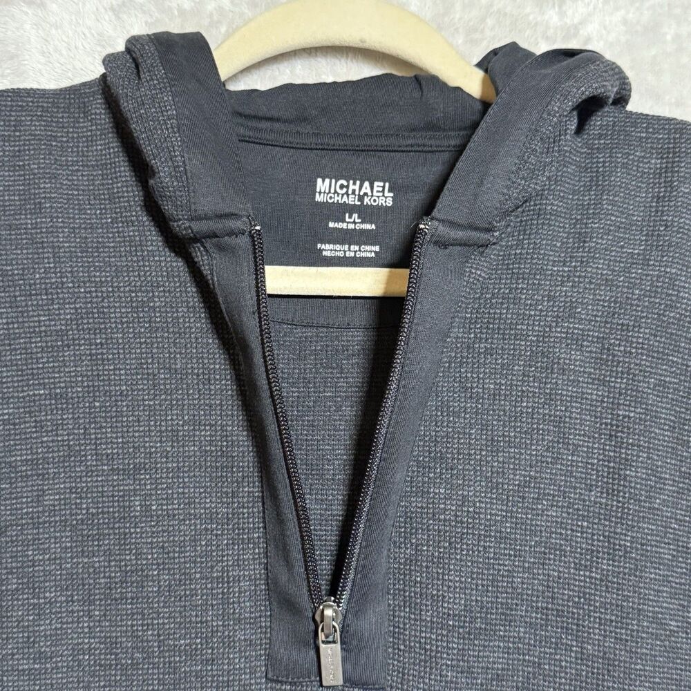 Michael Kors 1/4 Zip Knit Pullover Hoodie Long Sleeve Sweater Top Black Men's L - Picture 8 of 11